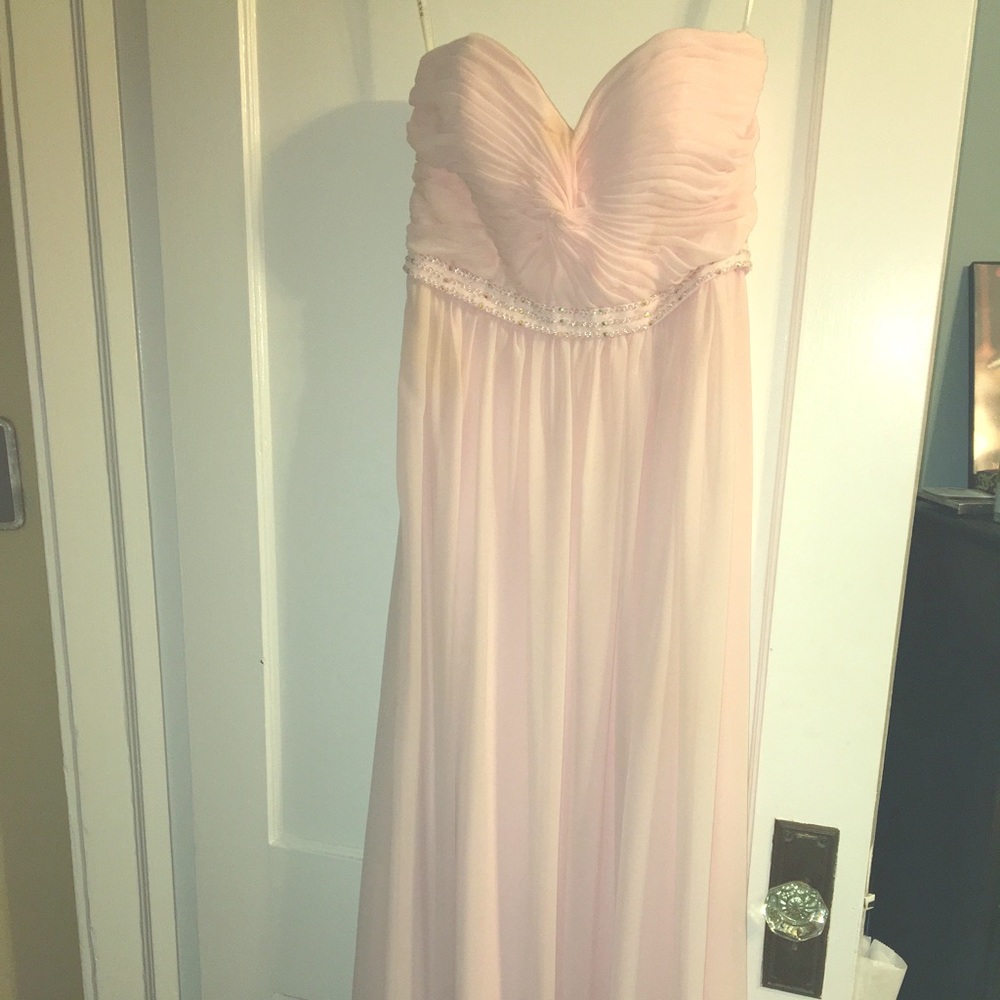 Baby pink evening dress with beading